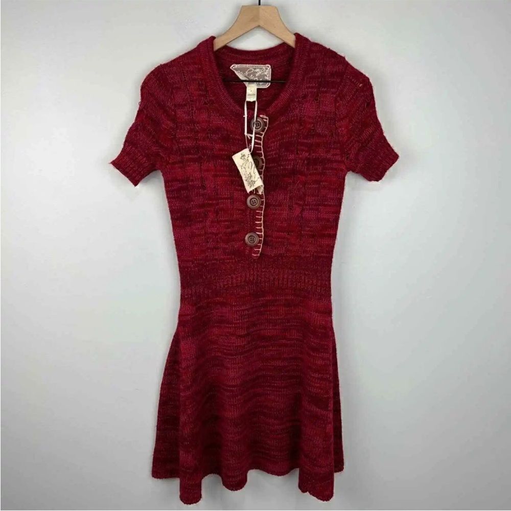 Anthropologie Nick & Mo Red Sweater Dress with Buttons S NWT